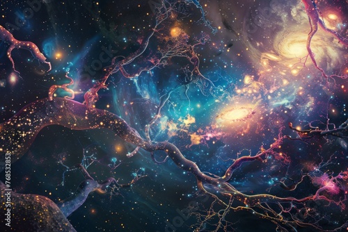 Journey Inside the Mind  A surreal landscape of the brain  where neural pathways are depicted as star systems or roads leading to various aspects of memory  dreams  and thoughts