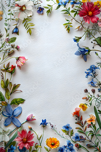 Flowers creatively arranged in a circular pattern on white background