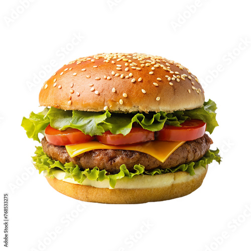 Tasty Hamburger with salad. isolated on transparent background.