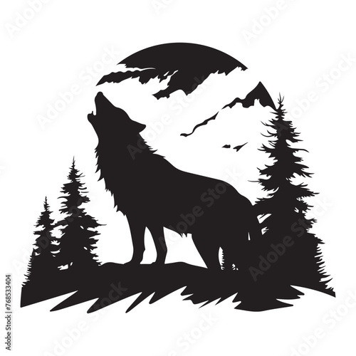 lone wolf howling at the moon silhouette clipart