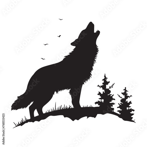 lone wolf howling at the moon silhouette clipart