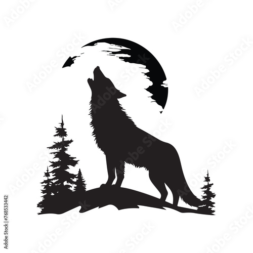 lone wolf howling at the moon silhouette clipart