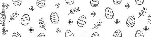 Easter egg seamless pattern. Outline Easter egg icons decoration. Vector