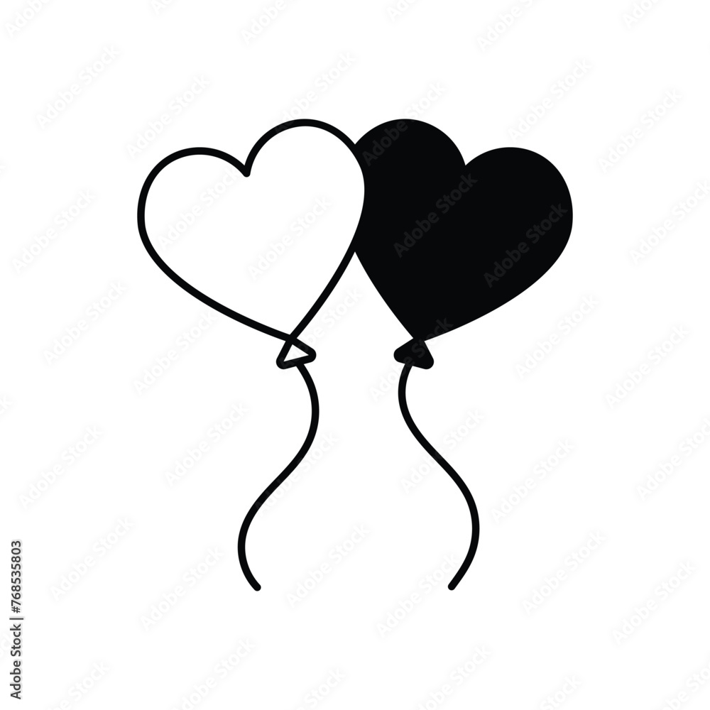 Black Solid Love Balloons vector icon Black Solid Love Balloons vector icon
