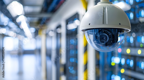 Security cameras in data centers. Artificial intelligence, server room, database, cloud