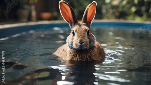 a rabbit in a pool of water
