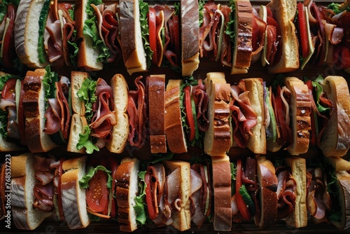 A stack of BLT sandwiches displayed from a top-down perspective