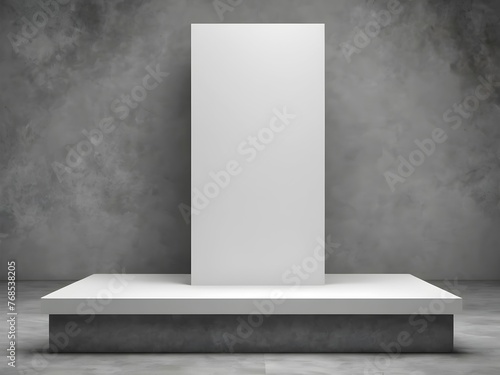 White podium for product presentation on natural gray stone background. Mockup for advertising