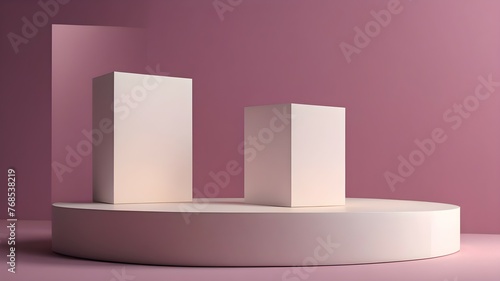 Minimalistic white podium for product presentation on pale lavender background. Mockup for presentation.