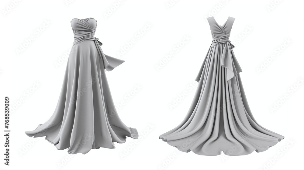 front and back gray dress design mockup isolated on white front and back gray dress design mockup isolated on white
