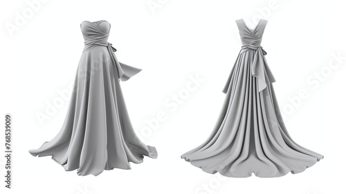 front and back gray dress design mockup isolated on white