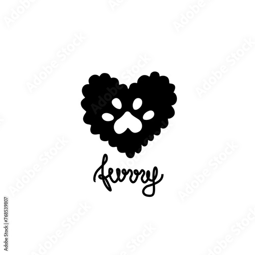 Heart with paw line icon, pet shop logo, pet care, pet friendly, emblem, hand drawn, modern calligraphy, line on white background, isolated vector illustration. (ID: 768539807)