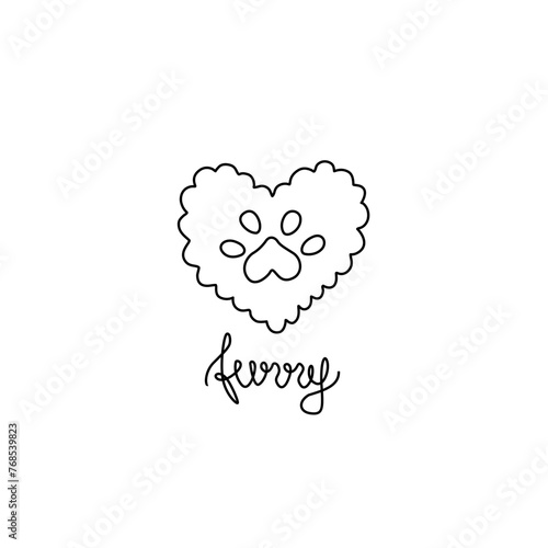 Heart with paw line icon, pet shop logo, pet care, pet friendly, emblem, hand drawn, modern calligraphy, line on white background, isolated vector illustration. (ID: 768539823)