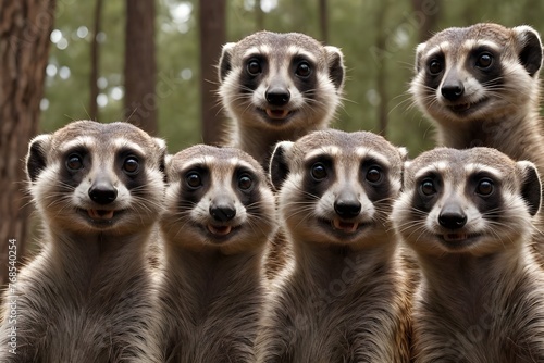 Meerkats lined up in a row and look at the camera © Юлия Жигирь