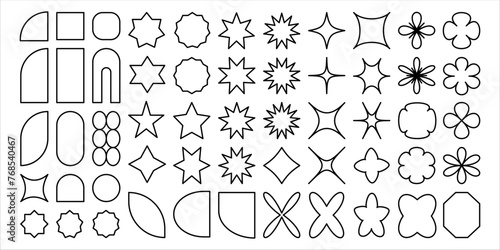 Abstract set features a variety of geometric shapes that combine elements of Brutalism, Memphis and Y2K. These shapes can be used to create abstract compositions.