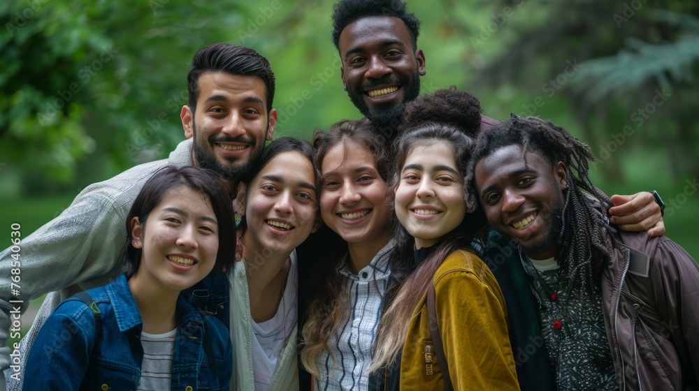 A multicultural group of friends happy together in the lush green nature, diversity and inclusion A multicultural group of friends happy together in the lush green nature, diversity and inclusion