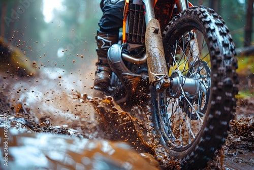 Man Riding Dirt Bike Through Water Puddle