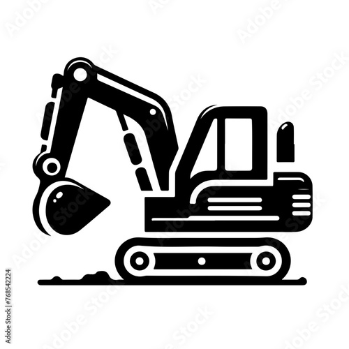 mini excavator as a single simple icon logo vector illustration, isolated on transparent background