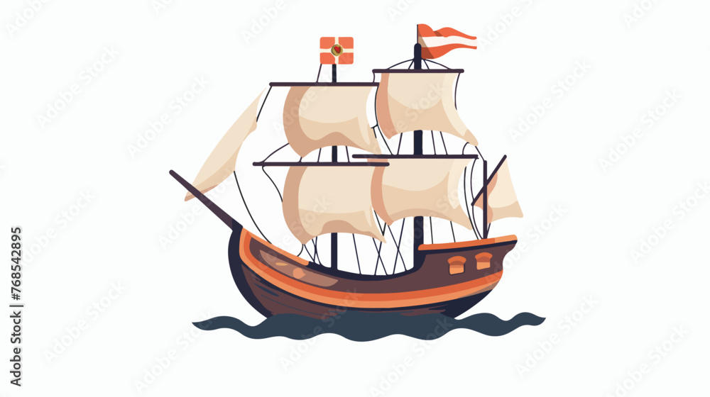 Ship with flag of Columbus in sea icon in simple style