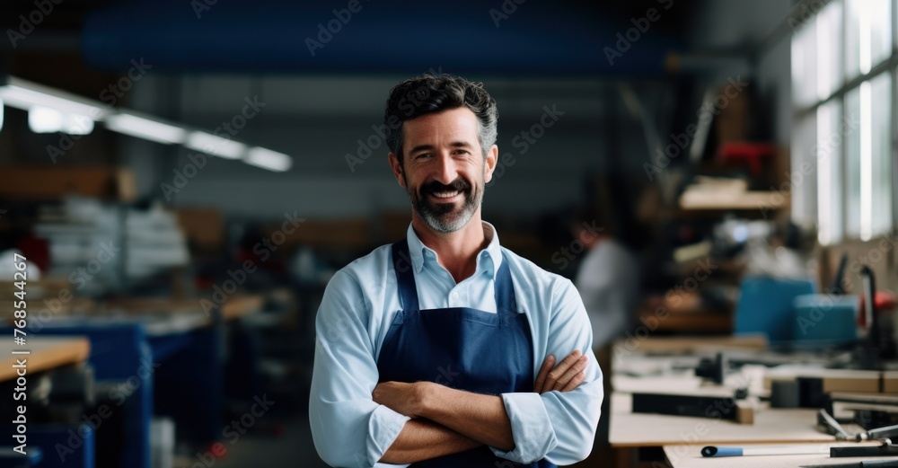 Craftsman in workshop giving thumbs up, surrounded by craftsmanship. Craftsman in workshop giving thumbs up, surrounded by craftsmanship.