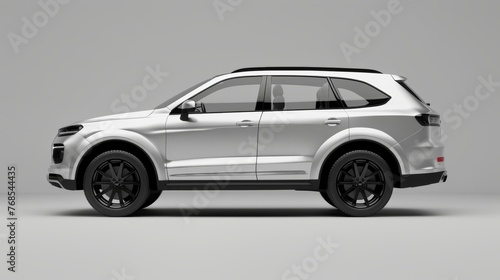 Isolated side view of a silver SUV. 3D rendering.