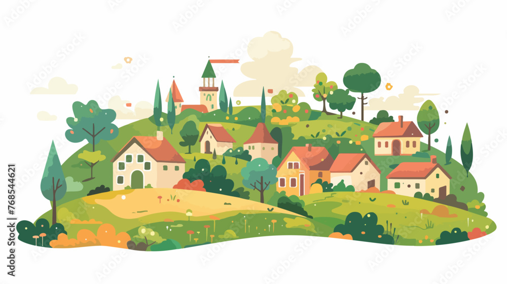 Stylized cartoon countryside. flat vector isolated on