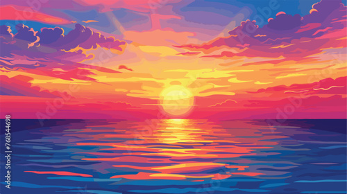 Sunset sky over the calm surface of the sea. flat vector © Ideas