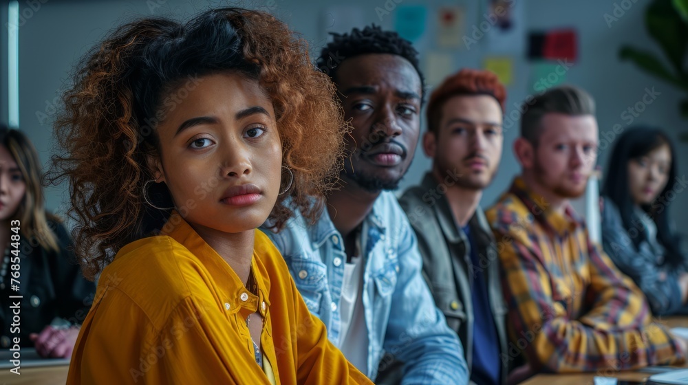 Portrait of a multicultural group of friends stress and serious in the workplace, Diversity and inclusion Portrait of a multicultural group of friends stress and serious in the workplace, Diversity and inclusion