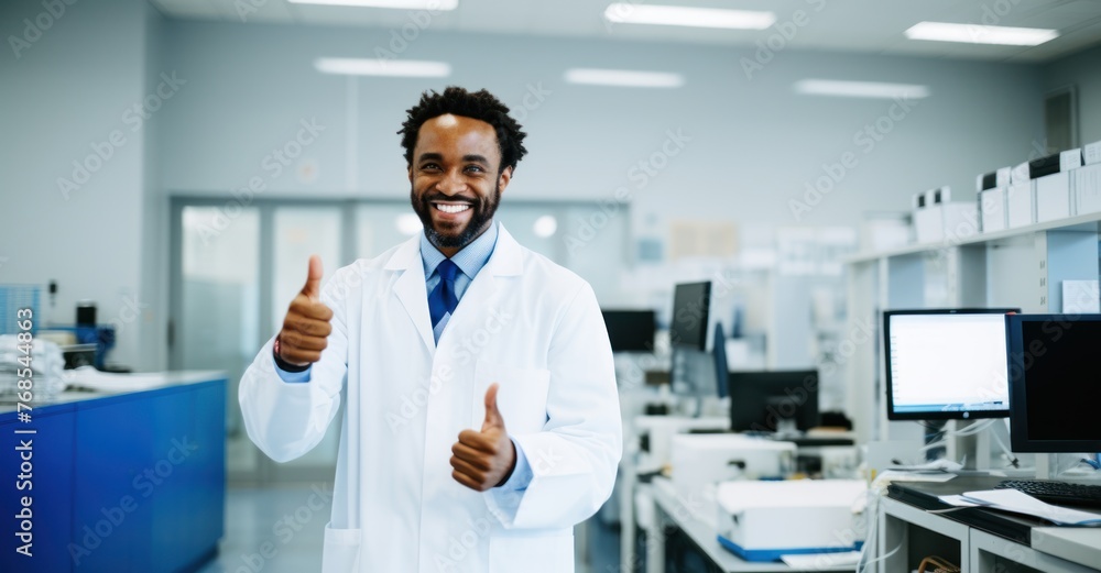 a smiling doctor in a clinic, giving a thumbs up. a smiling doctor in a clinic, giving a thumbs up.