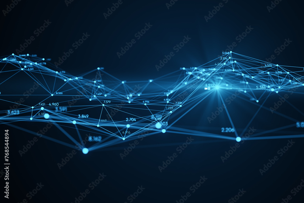 Obraz premium Creative glowing polygonal interface on blue background. Technology, innovation and network concept. 3D Rendering.