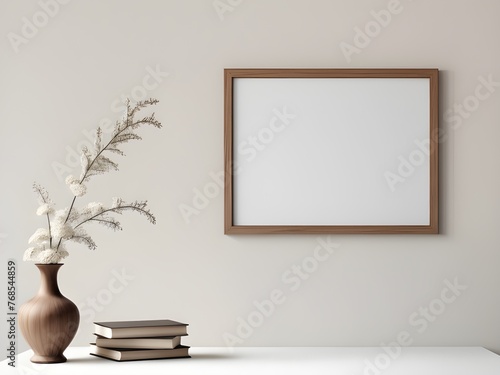 Close up of mockup frame on the wall of white living room, interior mockup design, frame mockup