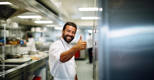  Cook in a kitchen giving thumbs up