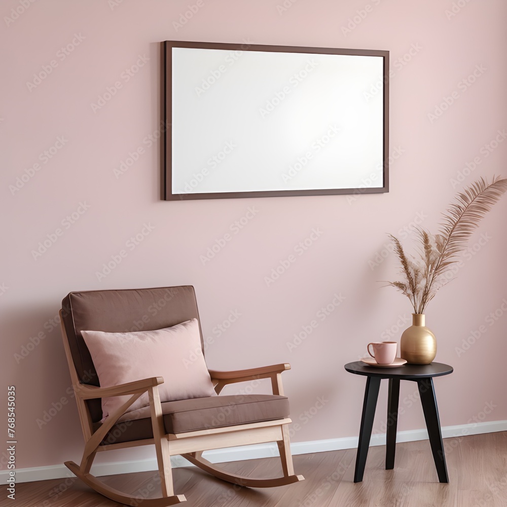 Mockup poster frame on the wall of pink living room, interior mockup design, frame mockup Mockup poster frame on the wall of pink living room, interior mockup design, frame mockup