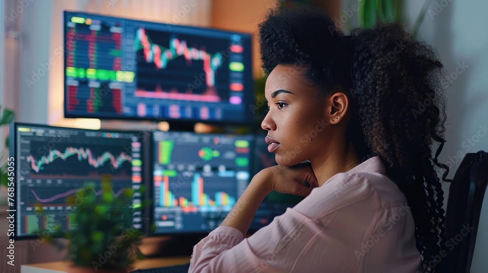A Woman Analyzing Market Graphs from Home A Woman Analyzing Market Graphs from Home