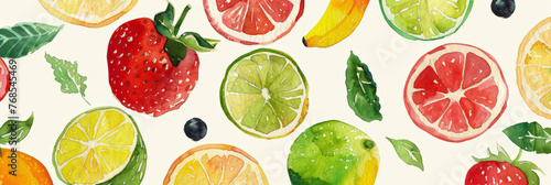 A pattern of fruit and vegetables  watercolor illustration 