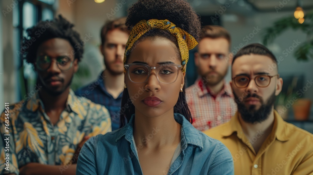 Portrait of a multicultural group of friends stress and serious in the workplace, Diversity and inclusion Portrait of a multicultural group of friends stress and serious in the workplace, Diversity and inclusion