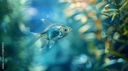 Elegant fish swimming in a crystal clear underwater environment with vibrant flora