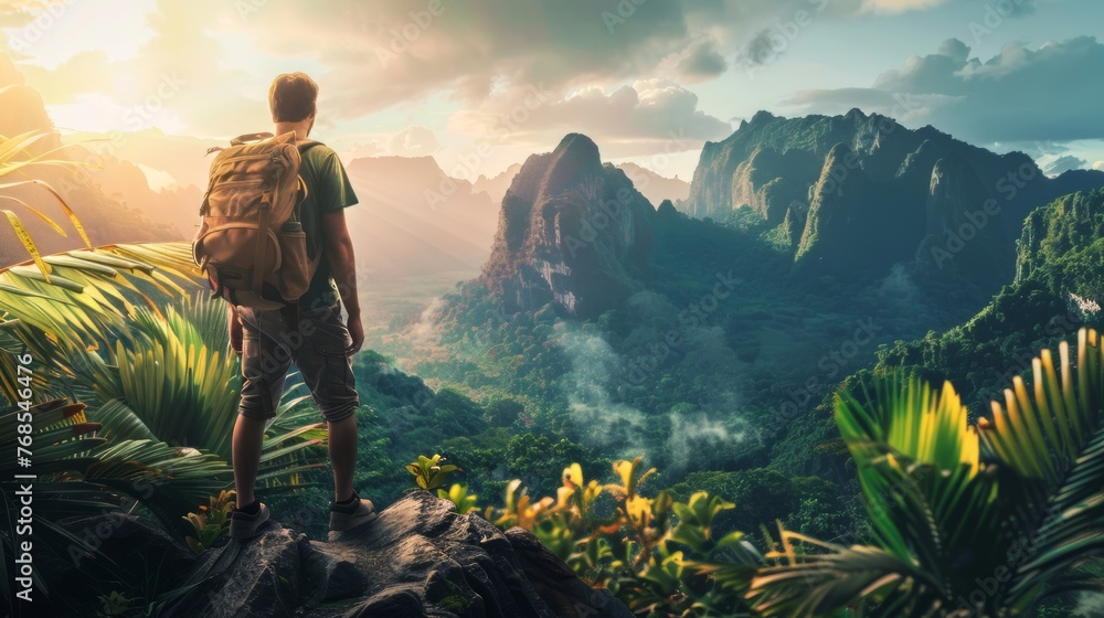 The beauty of travel and adventure with a dynamic shot of a solo traveler exploring an exotic destination The beauty of travel and adventure with a dynamic shot of a solo traveler exploring an exotic destination