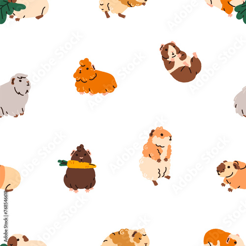 Cute guinea pig, seamless pattern. Funny cavy, hamster, baby animals, endless...