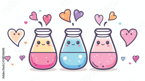 Valentine kawaii cute glass Color Lines flat vector isolated