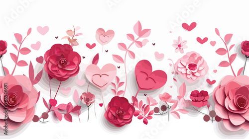 Valentines day background with paper hearts and flower