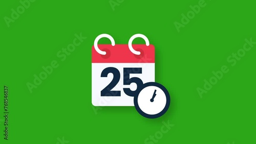 Calendar with 25 number and clock icon animation photo