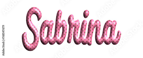 Sabrina,  pink color with dots, fabric style -name - three-dimensional effect tubular writing - Vector graphics - Word for greetings, banners, card, prints, cricut, silhouette, sublimation