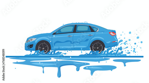 Wet symbol car isolated blue. Water dripping flat vector isolated