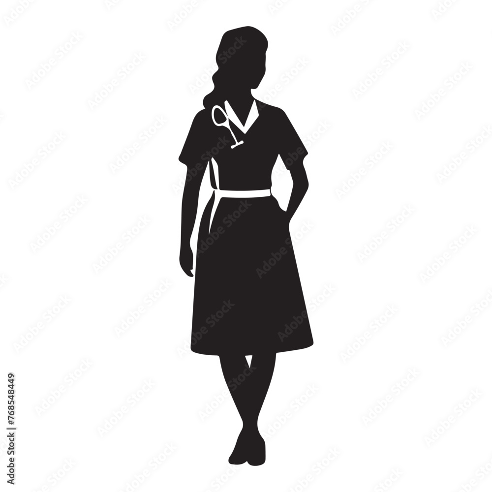 Nurse silhouette black white vector illustration Nurse silhouette black white vector illustration