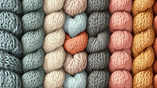 A beautiful close-up of a variety of colorful yarns. photo
