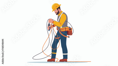 Worker with wire flat vector isolated on white background