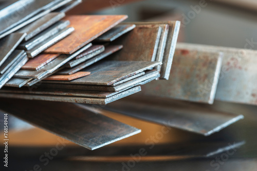 Steel rusty flat bar close-up