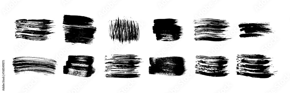 Set of black grunge brush strokes