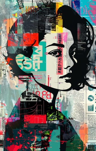 Abstract Contemporary Art Collage with Urban Typography and Female Portrait photo